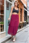 Bordo Uzun İki Katlı Şifon Beli Lastikli Etek