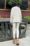 Ekru Esnek Arka Beli Lastikli Tayt Pantolon