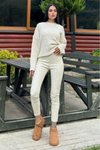 Ekru Esnek Arka Beli Lastikli Tayt Pantolon