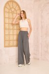 Füme Gri Salaş Bol Paça Lastikli Bel Cepli Viskon Pantolon