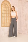 Füme Gri Salaş Bol Paça Lastikli Bel Cepli Viskon Pantolon