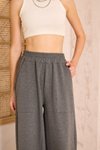 Füme Gri Salaş Bol Paça Lastikli Bel Cepli Viskon Pantolon
