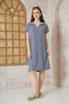 Gri Bol Kesim Kısa Kollu Polo Yaka Yazlık Midi Elbise