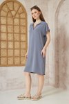 Gri Bol Kesim Kısa Kollu Polo Yaka Yazlık Midi Elbise