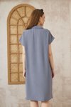 Gri Bol Kesim Kısa Kollu Polo Yaka Yazlık Midi Elbise