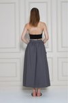 Gri Uzun Yazlık Paraşüt Kumaş Gizli Fermuarlı Etek