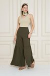 Haki Beli Lastikli Paçası Büzgü Detaylı Aerobin Kumaş Pantolon
