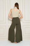 Haki Beli Lastikli Paçası Büzgü Detaylı Aerobin Kumaş Pantolon