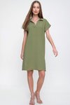 Haki Bol Kesim Kısa Kollu Dizüstü Midi Polo Yaka Elbise