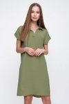 Haki Bol Kesim Kısa Kollu Dizüstü Midi Polo Yaka Elbise