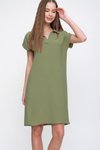 Haki Bol Kesim Kısa Kollu Dizüstü Midi Polo Yaka Elbise