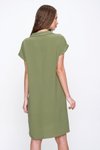 Haki Bol Kesim Kısa Kollu Dizüstü Midi Polo Yaka Elbise