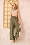 Haki Bol Paça Salaş Lastikli Bel Cepli Viskon Pantolon