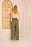 Haki Bol Paça Salaş Lastikli Bel Cepli Viskon Pantolon