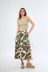 Sporty Camouflage Gabardine Elasticated Waist Pocket Detail Skirt - Khaki Ecru Brown