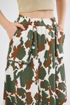 Haki Ekru Kahve Kamuflaj Desen Spor Gabardin Beli Lastikli Cep Detaylı Etek