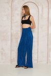İndigo Dokulu Bürümcük Örme Yüksek Bel Bol Paça Salaş Rahat Beli Lastikli Pantolon