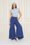 İndigo Rahat Kesim Paçası Büzgü Detaylı Beli Lastikli Aerobin Kumaş Pantolon