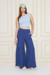 İndigo Rahat Kesim Paçası Büzgü Detaylı Beli Lastikli Aerobin Kumaş Pantolon