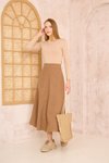 Kahve Uzun Dar Kalıp Yüksek Bel Kloş Cepli Kaşe Dokulu Etek