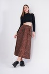 Kahverengi Leopar Kamuflaj Desen Uzun Spor Gabardin Kumaş Beli Lastikli Cep Detaylı Etek