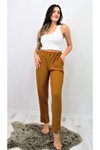 Kahverengi Yüksek Bel Rahat Yumuşak Dokulu Esnek Beli Lastikli Pantolon