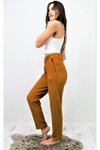 Kahverengi Yüksek Bel Rahat Yumuşak Dokulu Esnek Beli Lastikli Pantolon