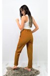 Kahverengi Yüksek Bel Rahat Yumuşak Dokulu Esnek Beli Lastikli Pantolon