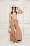 Karamel Beli Lastikli Paçası Büzgü Detaylı Aerobin Kumaş Pantolon