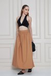 Karamel Uzun Yazlık Paraşüt Kumaş Gizli Fermuarlı Etek