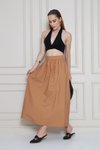 Karamel Uzun Yazlık Paraşüt Kumaş Gizli Fermuarlı Etek