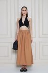Karamel Uzun Yazlık Paraşüt Kumaş Gizli Fermuarlı Etek