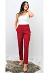 Kırmızı Yüksek Bel Esnek Rahat Yumuşak Dokulu Beli Lastikli Pantolon