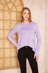 Lila Asimetrik Pliseli Salaş Basic Spor Yoga Yumuşak Parmak Eldiven Detaylı Bluz