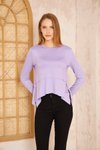 Lila Asimetrik Pliseli Salaş Basic Spor Yoga Yumuşak Parmak Eldiven Detaylı Bluz