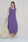 Lila Yazlık Midi Rahat Eteği Lastikli Airobin Elbise