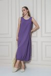 Lila Yazlık Midi Rahat Eteği Lastikli Airobin Elbise