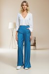 Mavi Bol Paça Rahat Beli Lastikli Çift Cepli Keten Dokulu Pantolon