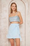 Mavi Mini Müslin Pamuk Yandan Bağlamalı Şort Etek