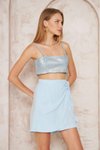 Mavi Mini Müslin Pamuk Yandan Bağlamalı Şort Etek