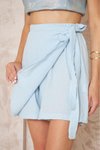 Mavi Mini Müslin Pamuk Yandan Bağlamalı Şort Etek