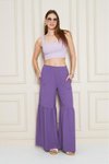 Mor Beli Lastikli Rahat Kesim Paçası Büzgü Detaylı Aerobin Kumaş Pantolon