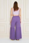 Mor Beli Lastikli Rahat Kesim Paçası Büzgü Detaylı Aerobin Kumaş Pantolon