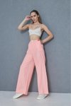 Pembe Beyaz Bol Paça Cepli Beli Bağcıklı Fisto Detaylı Poplin Pantolon