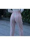 Pembe Çizgili Dar Kesim Havuç Keten Cepli Pantolon