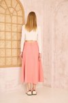 Pembe Midi Dar Kalıp Yüksek Bel Kloş Cepli Kaşe Dokulu Etek