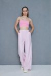 Relaxed Fit Wide Leg Poplin Eyelet Detail Pocketed Drawstring Pants - Pink
