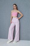 Pembe Poplin Bol Paça Rahat Kesim Cepli Beli Bağcıklı Fisto Detaylı Pantolon