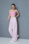 Pembe Poplin Bol Paça Rahat Kesim Cepli Beli Bağcıklı Fisto Detaylı Pantolon
