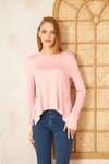 Pudra Pliseli Salaş Asimetrik Basic Spor Yoga Parmak Eldiven Detaylı Bluz